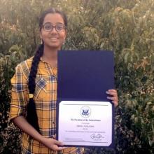 CUbiC High School Student Researcher Shreya Venkatesh Earns Commendation from President Obama